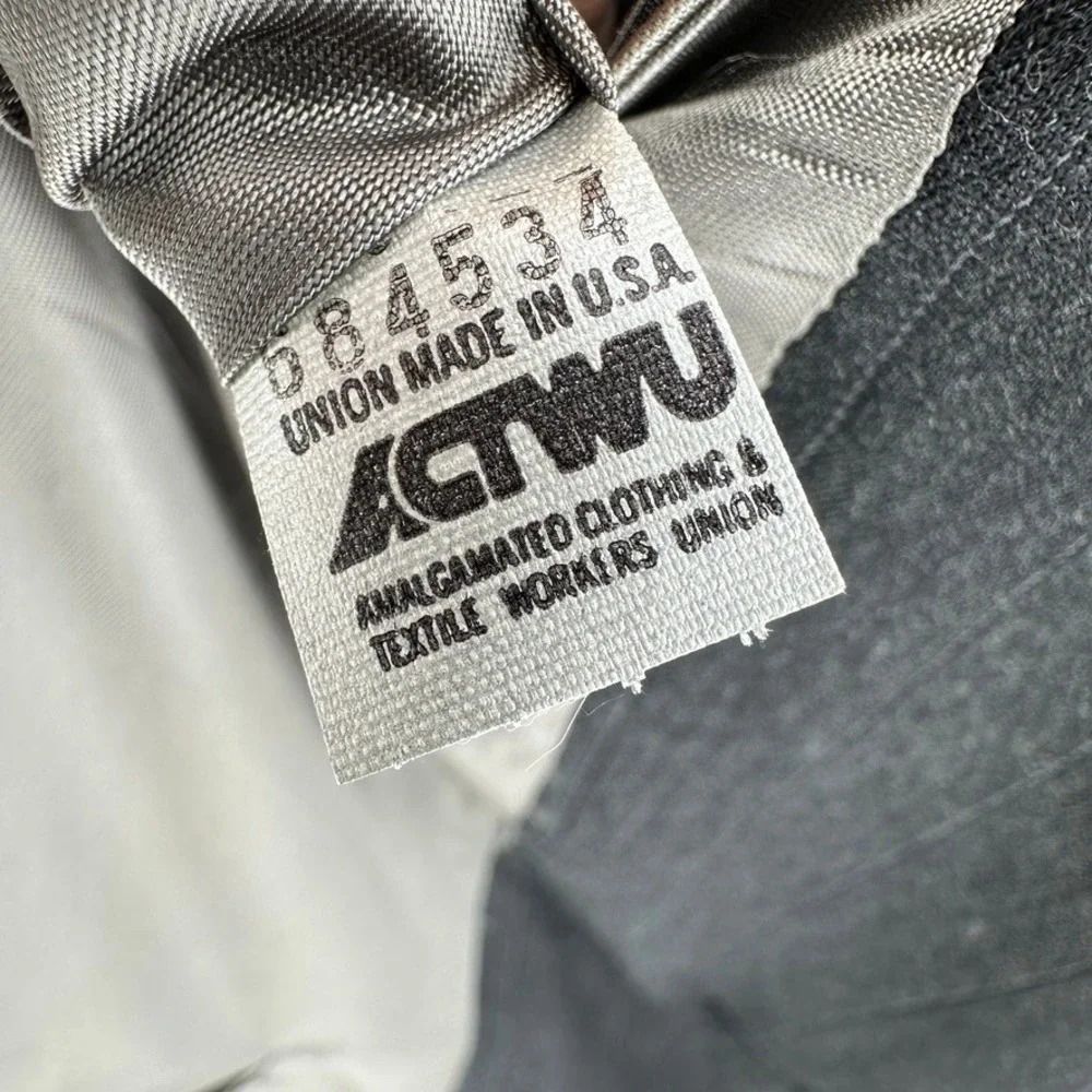 VTG 80s ACTWU‎ Union Made Bespoke Man In Wool Pinstripe Suit Charcoal 2 Button